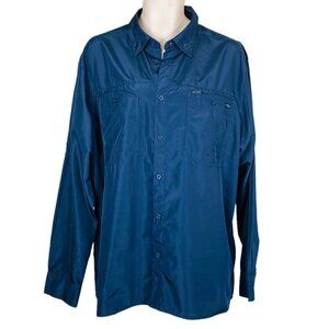 Mens Reel Life XL Blue Long Sleeve Vented Breathable Button Up Fishing Shirt